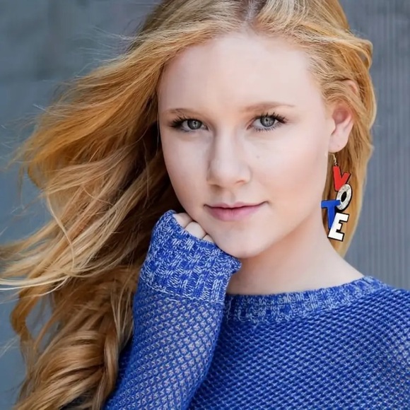 Vote Earrings large drop Earrings, acrylic, silvery USA flag colors women NEW - Picture 2 of 8